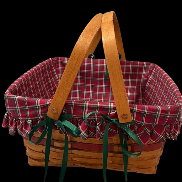 Longaberger 1993 Large Christmas Basket with Plaid Liner